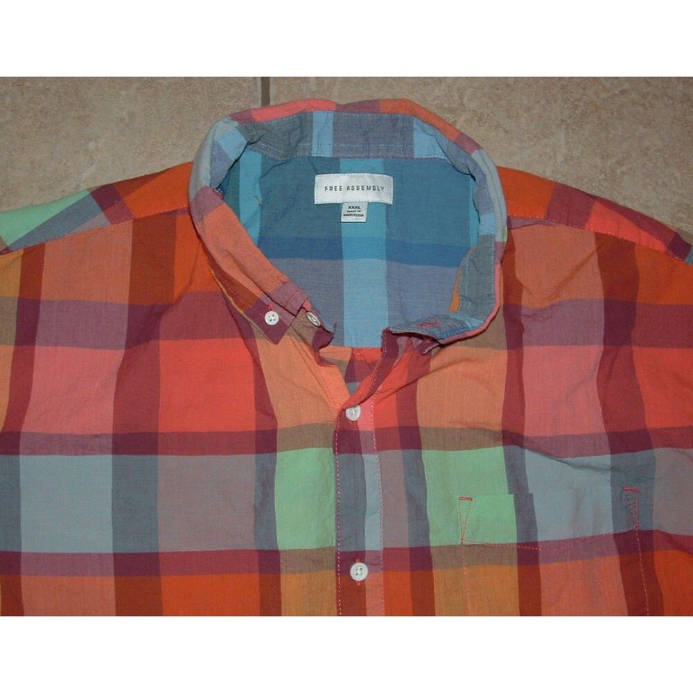 FREE ASSEMBLY Mens Sz XXXL Colorful Plaid Short Sleeve Button Up Cotton Shirt - Picture 3 of 4